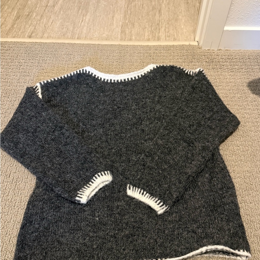 Elegant Charcoal Sweater with White Accents